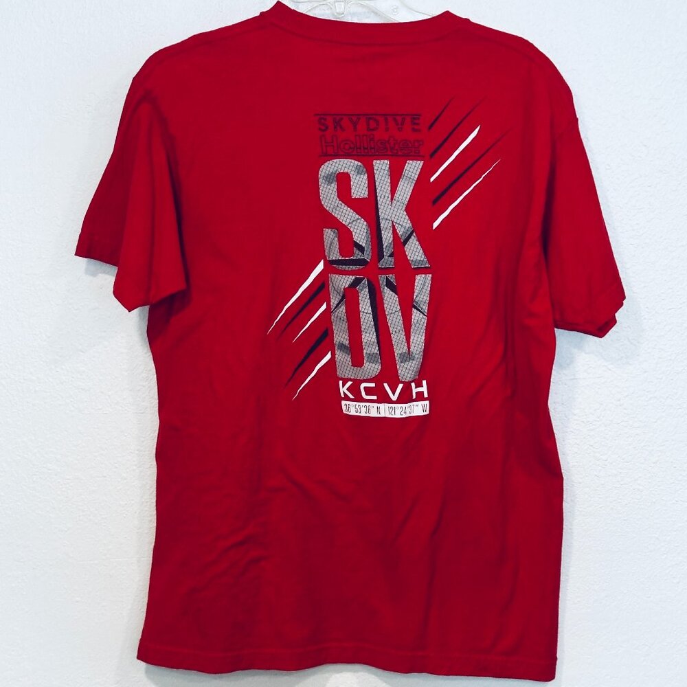 SkyDive Hollister Parachute Tee Front & Back Graphics Red Short Slvs Mens Large